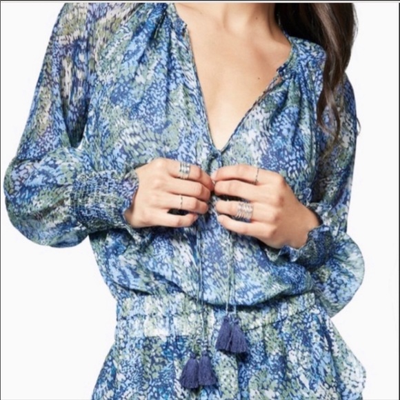 Ramy Brook Brinley Tassel Tie Dress Blue Sz L - Picture 3 of 4